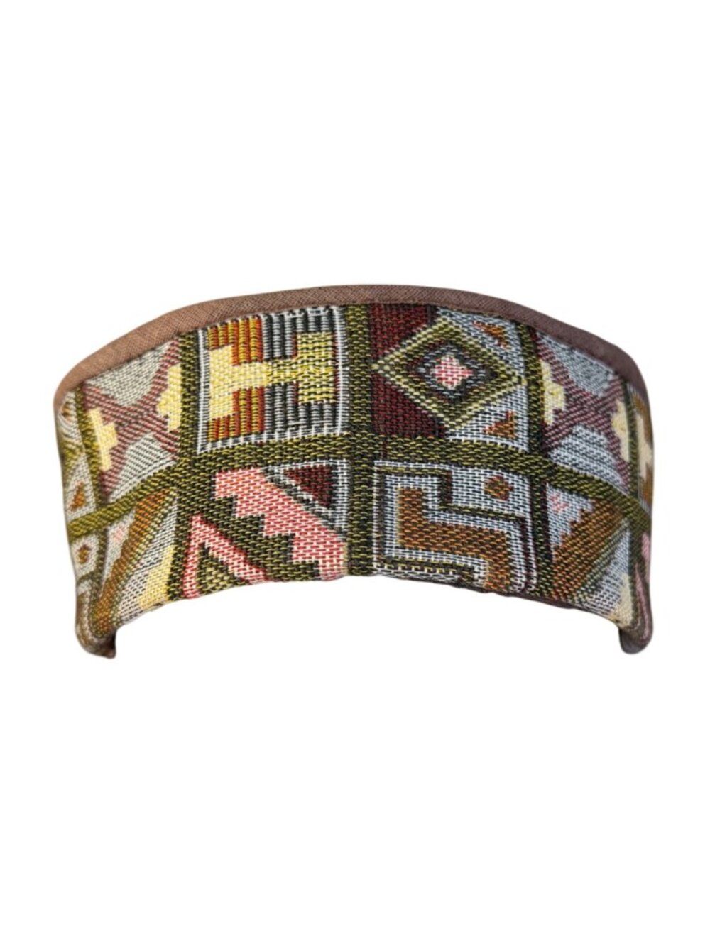 Wool Unisex Beige & Multicolor Geometric-Pattern Cap Handmade